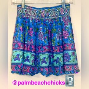 BELL by ALICIA BELL smocked Mini Skirt Cotton Blue Paisley Authentic Size 12